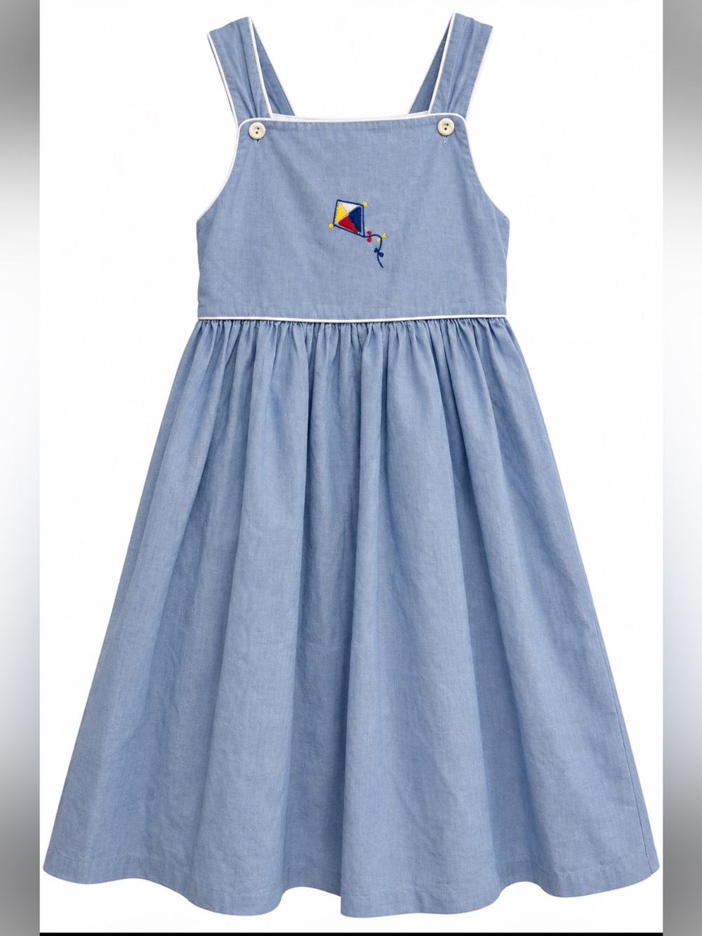 Vintage Strasburg Girls 7Y 100% Cotton Blue Embroidered Kite Dress